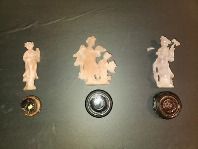 3 tallas de cuarzo rosa, compradas Hong Kong ~ 1980, edad desconocida, necesita reparación Foto 1 de 4