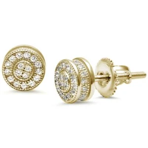 Yellow Gold Plated Round Halo Invisible Set CZ .925 Sterling Silver Earrings - Picture 1 of 2