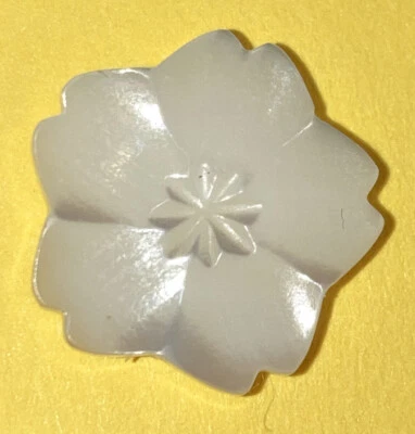 Vintage White Pearl Round Button Self Shank Carved Flower Shape 11/16" - Image 1 of 4
