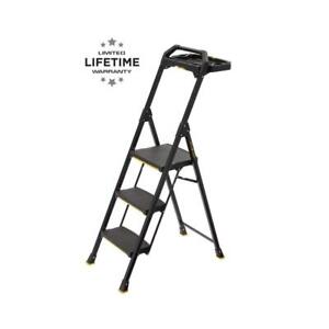 Step Stool Project Ladder 3-Step Pro-Grade Steel 300 lbs. Load Capacity