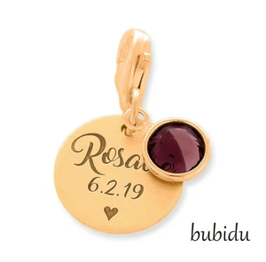 Charm colgante chapado en oro rosa nombre grabado regalo bautizo nacimiento piedra de nacimiento - Imagen 1 de 5