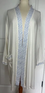 Eileen West, X Large weiß blau bestickt Blumen Spitze Langarm Morgenmantel - Bild 1 von 11