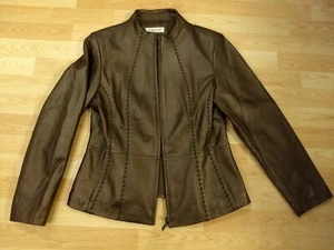 Coldwater Creek Sz PS Bronze Gold Genuine Leather jacket Coat Metallic Zip - Picture 1 of 3