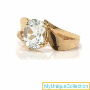 Beautiful Vintage Aquamarine Bypass 14k Yellow Gold Ring Size 6 - Picture 1 of 4