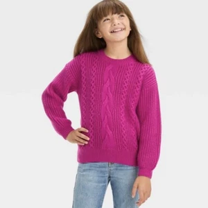 Cat and Jack Girls Cable Knit Soft Pullover Sweater In Purple Medium (8) - Picture 1 of 4