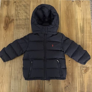 Daunenjacke Jungen Ralph Lauren Polo Navy mit Kapuze und Reißverschluss. Größe 3T TOP ZUSTAND - Bild 1 von 15