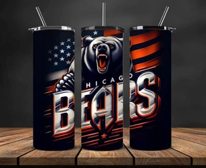 Vaso de acero inoxidable de 20 oz NFL Chicago Bears pajita de metal malla bandera estadounidense - Imagen 1 de 3