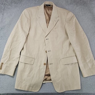 J.Crew Linen Blazer Mens 40R Tan Sport Coat 3 Button Made in USA Center Vent - Image 1 of 4