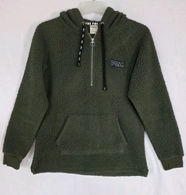 ROSA Victoria’s Secret Verde Oliva Peluche Sherpa Media Cremallera Sudadera con Capucha Para Mujer Talla XS Foto 1 de 4