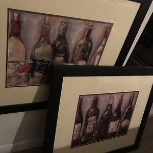 Nicole Etienne framed art Unwined wine kitchen decor 2pcs Wine Bottles art print