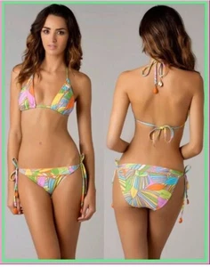 NUEVO CON ETIQUETAS $172 Trina Turk Deco Palms Talla 10 Triángulo Top y Talla 12 Lateral Tie Bottom - Imagen 1 de 9