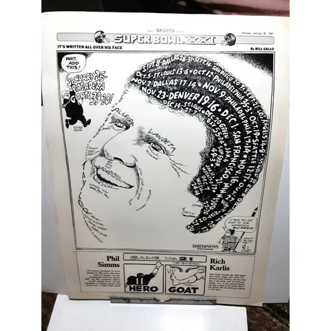 New York Giants 1987 Super Bowl Bill Parcells Bill Gallo Original Poster Insert Cover