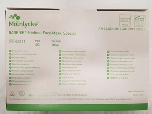 *60-Pack* Molnlycke Barrier Medical Face Mask Special Blue Type 2 II 42311 - Picture 1 of 1
