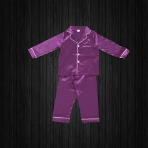 Purple Kids Long Sleeve Satin Button-down Two Peice Pajama Set Sleepwear - Picture 1 of 9