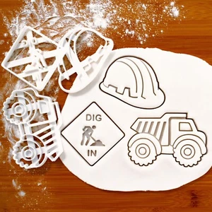 SET of 3: Construction themed cookie cutters | dump truck safety helmet digging - Picture 1 of 12