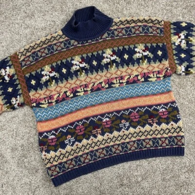 Vintage Forenza Sweater High Neck Women Size Large Striped 80s 90s Boho - Image 1 of 4