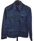 Jones New York Denim Jean Jacket Size L Dark Wash and Black Beaded Button Up