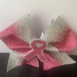 Pink & White Elastic Hair Band Cheer Bows Ponytail Girls Hair Accessory 1 PC - Picture 1 of 8