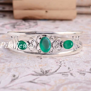 Grüner Onyx oval Edelstein 925 Sterlingsilber Armreif Manschette für perfektes Geschenk jedermann - Bild 1 von 6