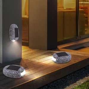 3er Set LED Solar Steine Design Steh Wand Lampen Balkon Deko Außen Hof Leuchten - Bild 1 von 9