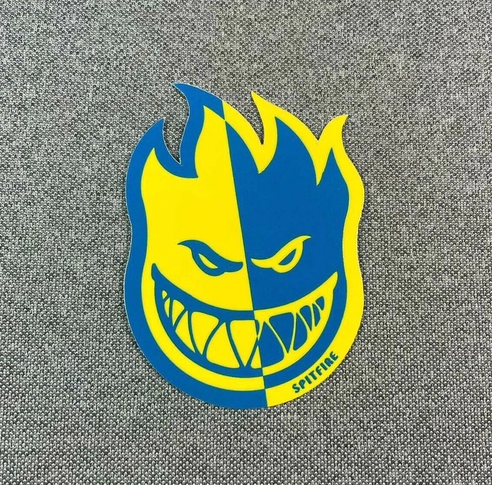 Spitfire Two-Tone Bighead Skateboard Sticker 3in yellow/blue