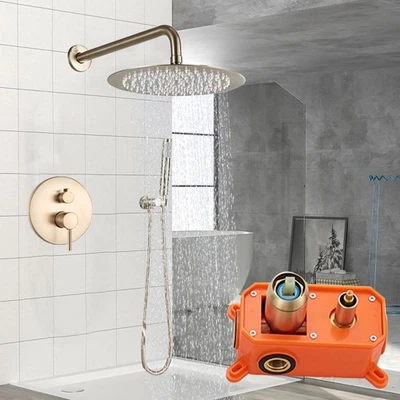 Gold Unterputz Duscharmatur Set 30cm Regendusche Duschsystem Kopf Brause iBox - Bild 1 von 4