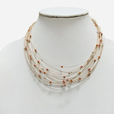 Collar de nido de pájaro susurros de temporada cuentas rosas enchapado en oro de 24 k babero de varios hilos Foto 1 de 4