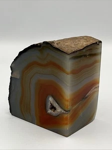 Brown Crystal Agate Geode Cut Polished Brazilian Stone Home Decor Bookend 4” - Picture 1 of 8