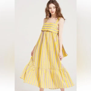 ASOS Yellow Stripe Crop Top Maxi Dress With Wide Ruffle Hem - Picture 1 of 12