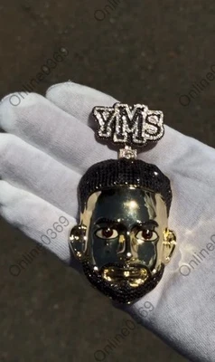 男士日礼物黑白 D/VVS 莫桑石 3D 面带珐琅吊坠 925 SS — 第 1/4 张图片