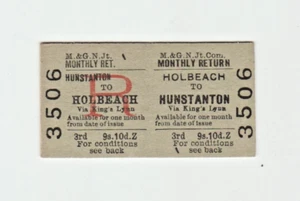 Billete de tren conjunto M&GN de Hunstanton a Holbeach - Imagen 1 de 2