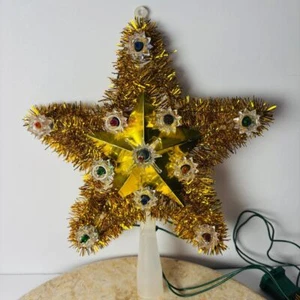 Vintage Christmas Tree Topper Light Lighted Star Gold Tinsel Garland Retro 8" - Picture 1 of 8