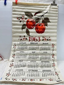 Linen Kitchen Tea Towel 1963 Calendar Apple Blossom 16 X 29" Horse Carriage - Picture 1 of 4