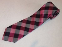 New Nautica Tie Pink Black Silver Plaids Slim Thin Check Woven Luxury Necktie 