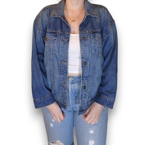 kate spade giacca donna denim borchie manica lunga cotone blu taglia x small