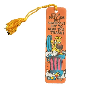 Vintage 80s Grimmy Bookmark Read Trash Can Tassel 1988 Comic, Mike Peters H-1165 - Picture 1 of 9
