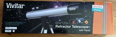 Vivitar TEL50600 60X/120X Telescope Refractor w Tripod Black VIVTEL50600-NOC-STK - Image 1 of 2