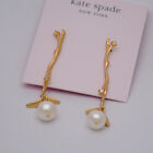 Kate Spade Jewery Gold Tone Branch Crystal Pearl Dangle Earrings For Women Grils