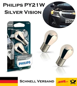 2x Philips PY21W SilverVision 12V 12496SVB2 Blinker Ersatz Chrom Style Lampe - Picture 1 of 3