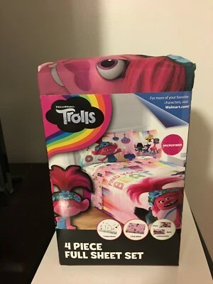 BRAND NEW DREAMWORKS Trolls 4 Piece Microfiber Full Sheet Set  - Image 1 of 4