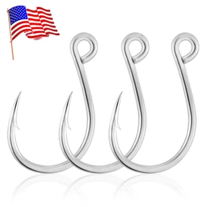 30pcs Inline Single Hooks Replacement Fishing Hooks 8-10/0 Big Eye Carbon Steel - Picture 1 of 8
