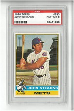 1976 Topps John Stearns PSA 8 NM-MT baseball card #633 New York Mets set break
