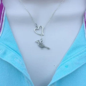 Legend Bird CARDINAL Handcrafted Antique Silver 18" Lariat Style Y Necklace. - Picture 1 of 7