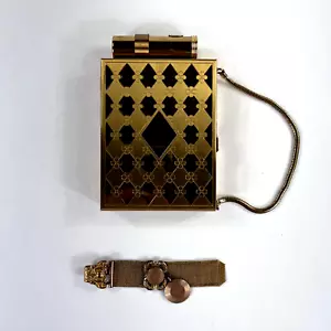 Vintage Art Deco Gold Inlay Cigarette Smoking Case Holder Hinged Antique Etched - Picture 1 of 3