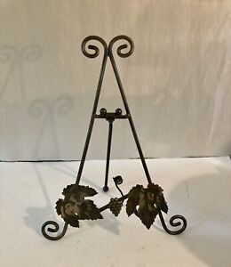 Vtg Metal Display Easel Picture Stand TableTop 11” Distressed Black/Silver