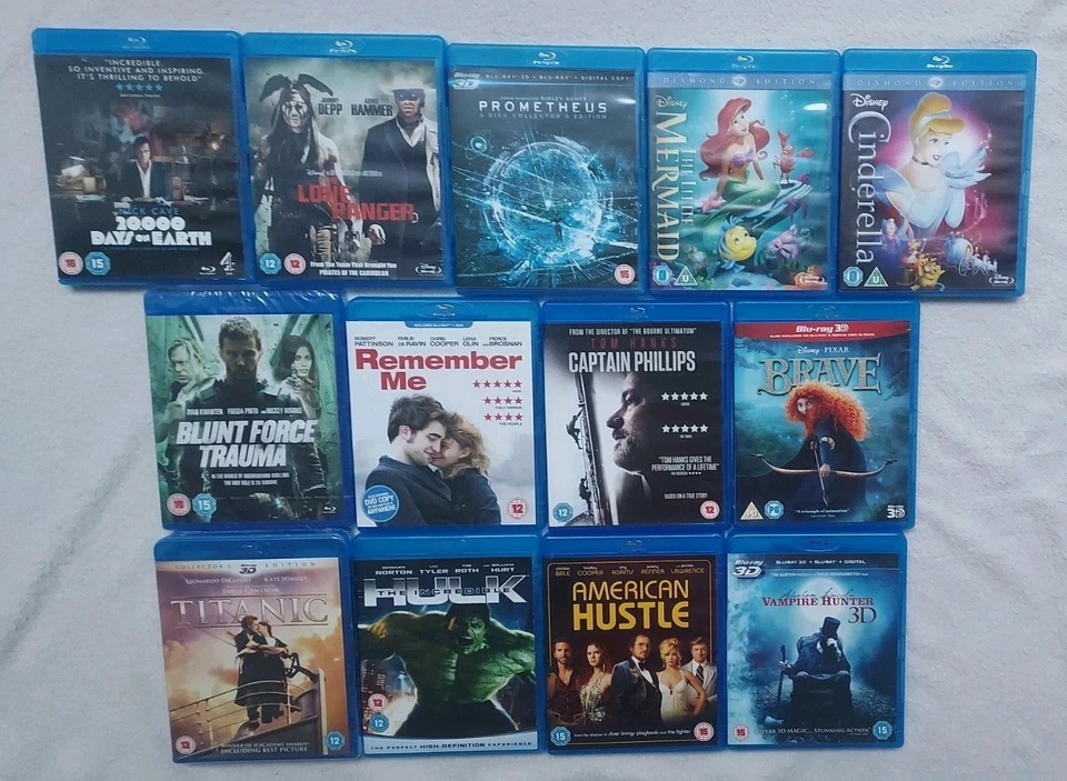 13 UK RB BLU RAY BUNDLE TITANIC DISNEY INCREDIBLE HULK CAPTAIN PHILLIPS BRAVE 3D - Image 1 of 1