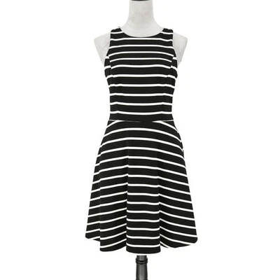 WHBM Dress Womens 8 Black White Stripe Fit n Flare Stretch Knit Lined Pockets  - Image 1 of 4