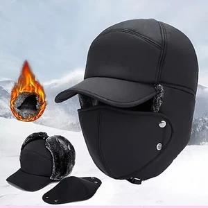 3 in 1 Winter Essentials Warm Hat, Thermal Fur Lined Trapper Hat with Ear Flap - Picture 1 of 14