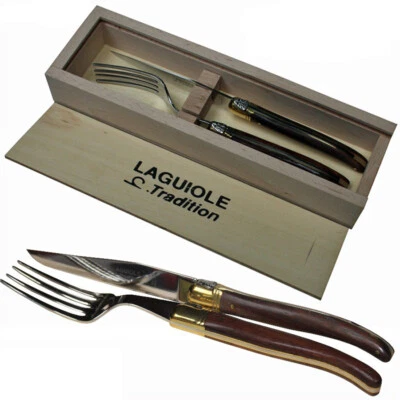Set coltelli da bistecca Laguiole Tradition, coltello e forchetta legno palissandro confezione regalo - Immagine 1 di 3