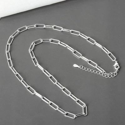 Collar de cadena de eslabones de clip grueso industrial enchapado en plata para mujer y hombre Foto 1 de 4